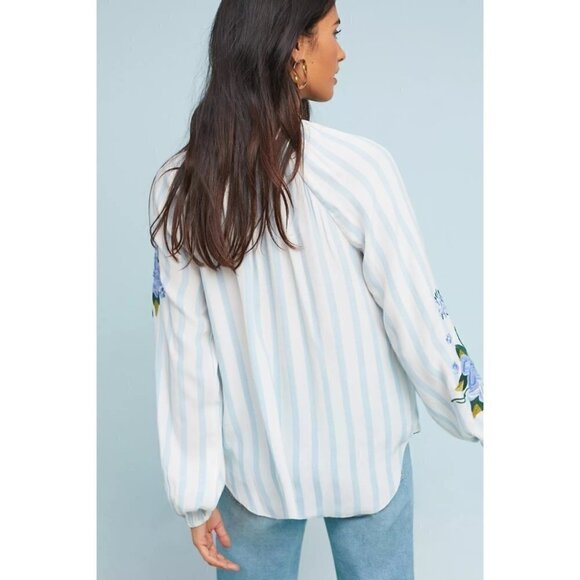 ANTHRO Akemi & Kin | Floral Embroidered & Striped Blouse - Picture 5 of 16